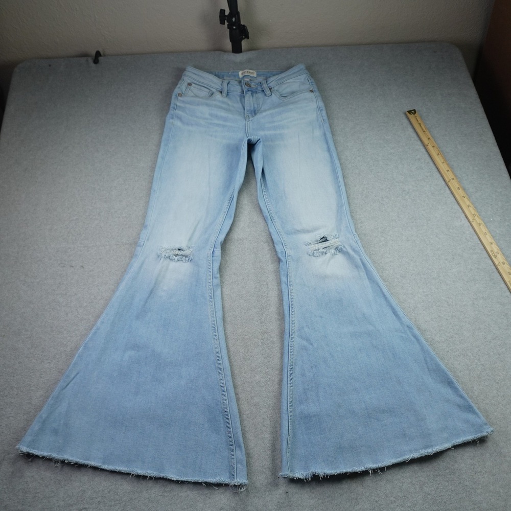 Shyanne Jeans Womens 28 Light Blue Extreme Flare Distressed Bell Bottom Denim